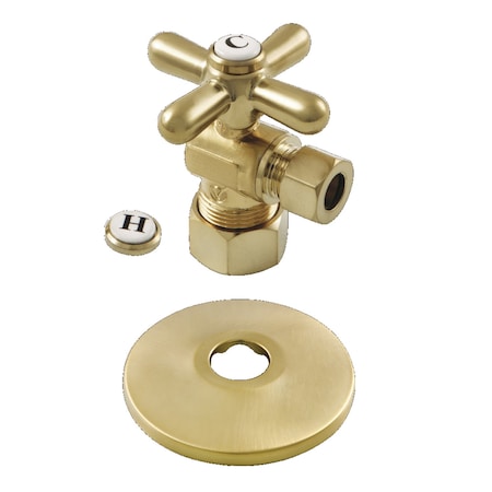 Kingston Brass CC53307XK 5/8-Inch X 3/8-Inch OD Comp Quarter-Turn Angle Stop Valve with Flange, Brushed Brass CC53307XK
